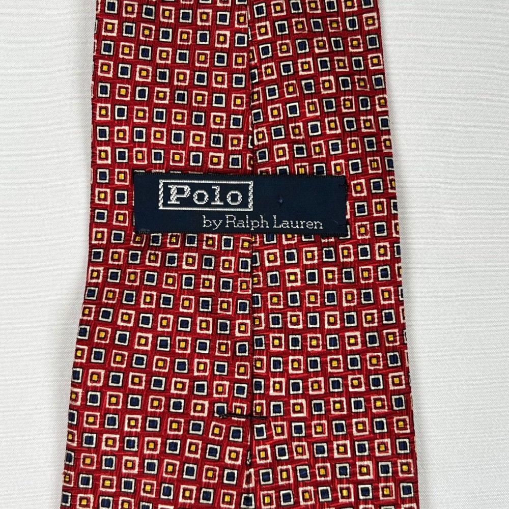 Vintage Polo by Ralph Lauren Red Geometric Silk Mens Necktie 57" Made in USA 90s
